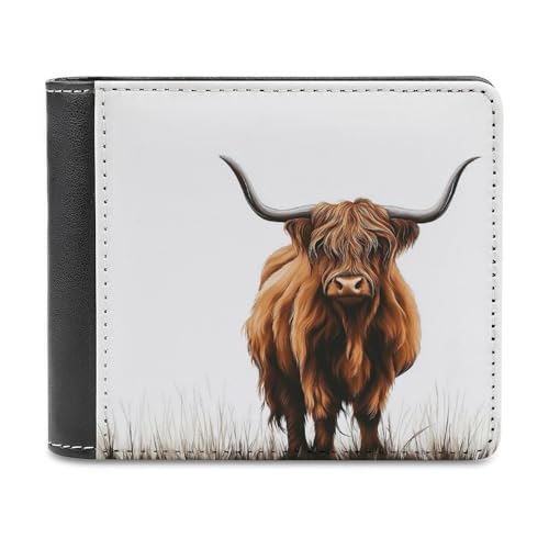 Jubonexis Highland Cow Standing in Grass Soft PU Leather Bifold Wallet, Coin Purse Credit Pass Case, Durable Card Holder Slim Billfold for Men Woman Money Storage von Jubonexis