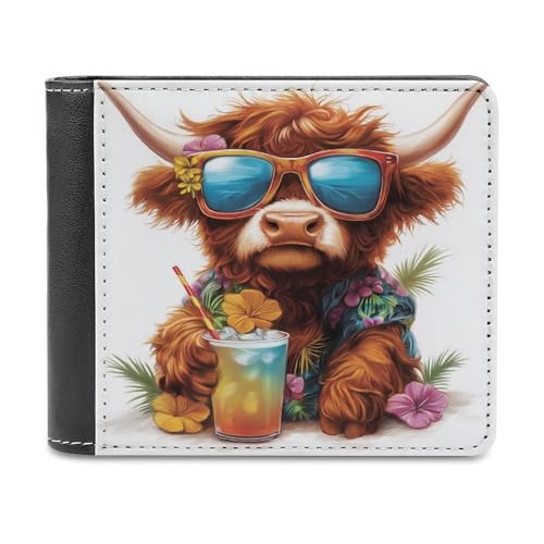 Jubonexis Highland Cow Summer Beach Outfit Soft PU Leather Bifold Wallet, Coin Purse Credit Pass Case, Durable Card Holder Slim Billfold for Men Woman Money Storage von Jubonexis