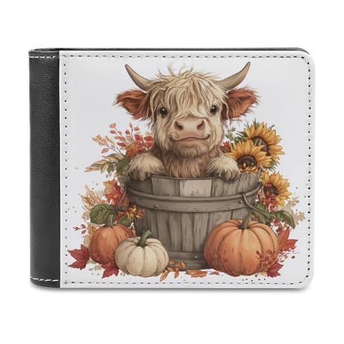 Jubonexis Highland Cow in Old Wooden Bucket Soft PU Leather Bifold Wallet, Coin Purse Credit Pass Case, Durable Card Holder Slim Billfold for Men Woman Money Storage von Jubonexis
