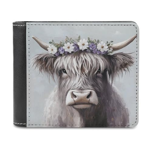 Jubonexis Highland Cow with A Flower Crown Soft PU Leather Bifold Wallet, Coin Purse Credit Pass Case, Durable Card Holder Slim Billfold for Men Woman Money Storage von Jubonexis