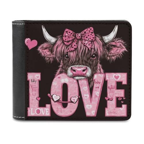 Jubonexis Highland Cow with Pink Coquette Valentine Bow Soft PU Leather Bifold Wallet, Coin Purse Credit Pass Case, Durable Card Holder Slim Billfold for Men Woman Money Storage von Jubonexis