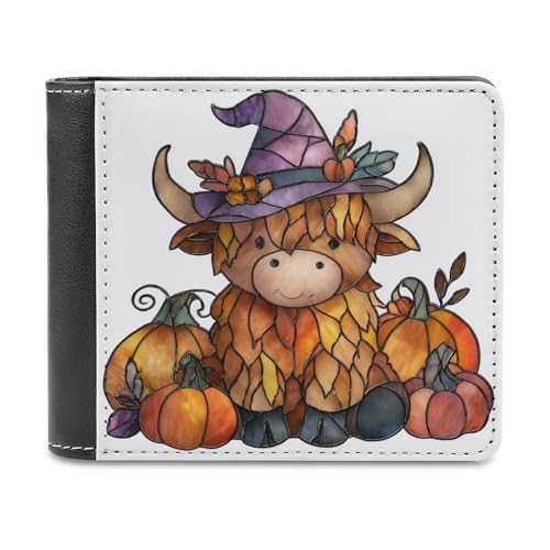Jubonexis Highland Cow with Witch Hat Pumpkins Soft PU Leather Bifold Wallet, Coin Purse Credit Pass Case, Durable Card Holder Slim Billfold for Men Woman Money Storage von Jubonexis