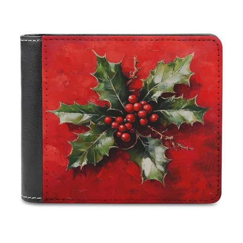 Jubonexis Holly Leaves and Berries Weihnachts-Geldbörse aus weichem PU-Leder, Münzgeldbörse, Kreditkartenetui, langlebig, Kartenhalter, schlanke Geldscheinfach für Männer und Frauen von Jubonexis