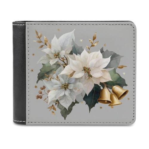 Jubonexis Holly Leaves with Three Golden Bells Soft PU Leather Bifold Wallet, Coin Purse Credit Pass Case, Durable Card Holder Slim Billfold for Men Woman Money Storage von Jubonexis