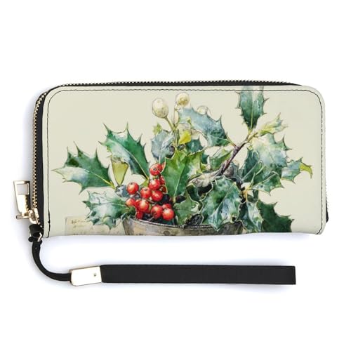 Jubonexis Holly Mistelzweig in antiker Schale, PU-Leder, Clutch, lange Faltbörse, Münzgeldbörse, Kreditkartenetui, langlebiger Kartenhalter, Geldaufbewahrung für Damen und Herren von Jubonexis