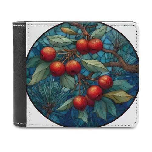 Jubonexis Holly Red Berries White Pine Tree Soft PU Leather Bifold Wallet, Coin Purse Credit Pass Case, Durable Card Holder Slim Billfold for Men Woman Money Storage von Jubonexis