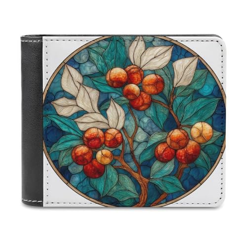 Jubonexis Holly Red Berries with White Pine Tree Soft PU Leather Bifold Wallet, Coin Purse Credit Pass Case, Durable Card Holder Slim Billfold for Men Woman Money Storage von Jubonexis