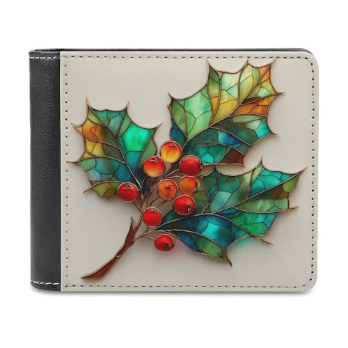 Jubonexis Holy with Seven Leaves and Red Berries Soft PU Leather Bifold Wallet, Coin Purse Credit Pass Case, Durable Card Holder Slim Billfold for Men Woman Money Storage von Jubonexis