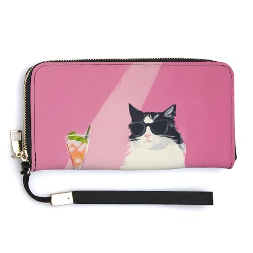 Jubonexis Katze trägt Sonnenbrille trinken PU Leder Clutch Lange Bifold Wallet Münzgeldbörse Kreditkartenetui Haltbarer Kartenhalter Geld Aufbewahrung für Damen Herren Jubonexis Katze trägt Sonnenbrille trinken PU Leder Clutch Lange Bifold Wallet Münzgeldbörse Kreditkartenetui Haltbarer Kartenhalter Geld Aufbewahrung für Damen Herren von Jubonexis
