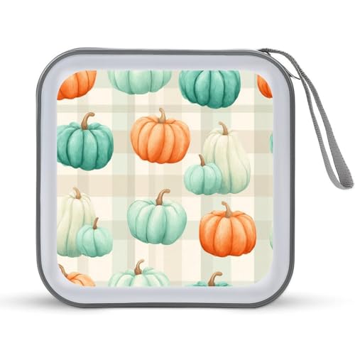 Jubonexis Kürbiskürbis-Kürbis-Karosserie auf karierter CD-Hülle, DVD-Aufbewahrung, tragbar, für Auto, Zuhause, Reisen Jubonexis Kürbiskürbis-Kürbis-Karosserie auf karierter CD-Hülle, DVD-Aufbewahrung, tragbar, für Auto, Zuhause, Reisen von Jubonexis