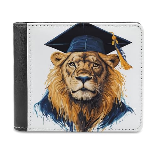 Jubonexis Lion Wearing Black Graduation Cap Soft PU Leather Bifold Wallet, Coin Purse Credit Pass Case, Durable Card Holder Slim Billfold for Men Woman Money Storage von Jubonexis