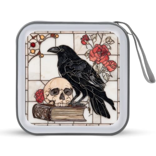Jubonexis Majestic Raven Antik Buch Schädel CD Hülle DVD Aufbewahrungskoffer Tragbar für Auto Zuhause Reisen von Jubonexis