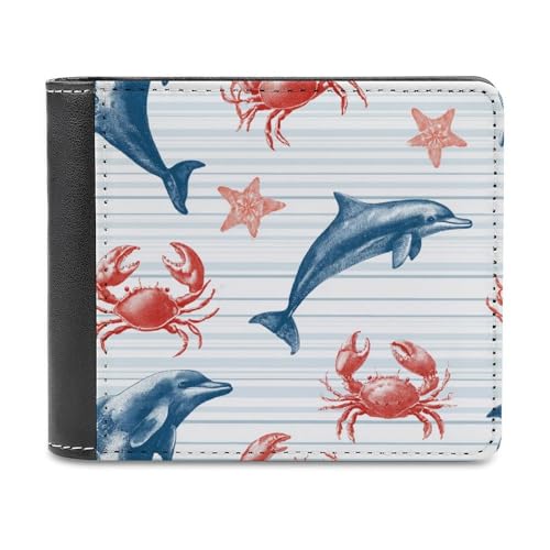 Jubonexis Marine Life Delfine and Crabs Soft PU Leather Bifold Wallet, Coin Purse Credit Pass Case, Durable Card Holder Slim Billfold for Men Woman Money Storage von Jubonexis