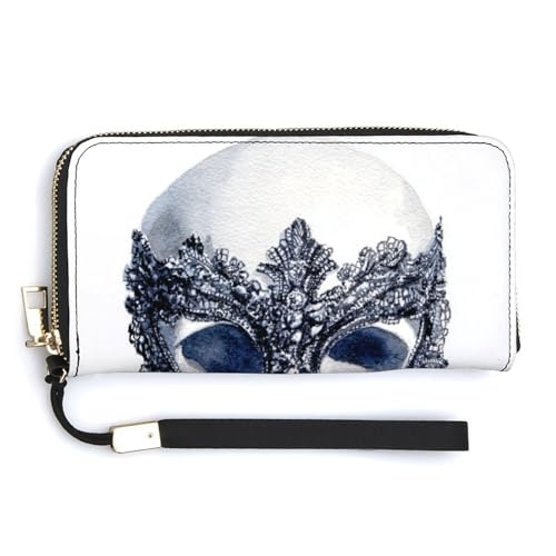 Jubonexis Menschlicher Totenkopf mit schwarzer Spitze, Maskenmaske, PU-Leder, Clutch, lange Faltbörse, Münzgeldbörse, Kreditkartenetui, langlebiger Kartenhalter, Geldaufbewahrung für Damen und Herren Jubonexis Menschlicher Totenkopf mit schwarzer Spitze, Maskenmaske, PU-Leder, Clutch, lange Faltbörse, Münzgeldbörse, Kreditkartenetui, langlebiger Kartenhalter, Geldaufbewahrung für Damen und Herren von Jubonexis