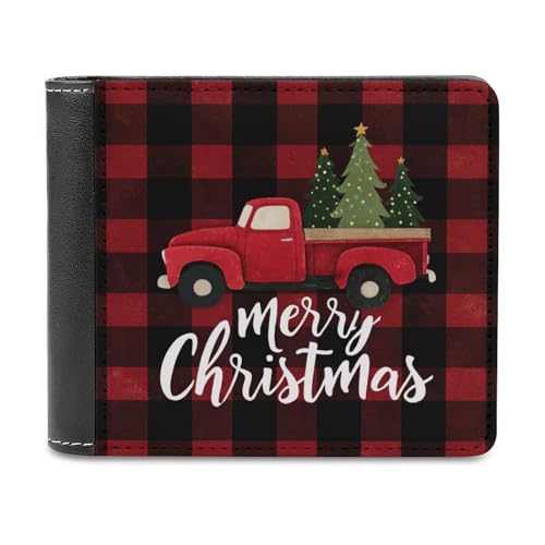 Jubonexis Merry Christmas Retro Red Truck Soft PU Leather Bifold Wallet, Coin Purse Credit Pass Case, Durable Card Holder Slim Billfold for Men Woman Money Storage von Jubonexis