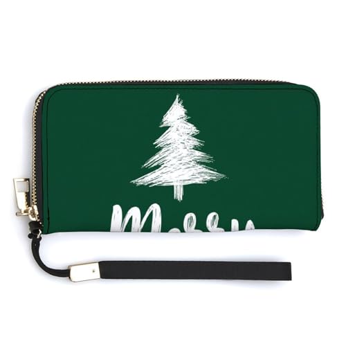 Jubonexis Minimalistische Clutch aus PU-Leder mit Aufschrift "Merry Christmas on Green Tree" von Jubonexis