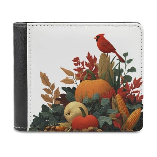 Jubonexis Münzgeldbörse, Kreditkarten-Etui, Motiv: Herbsternte, Mais, Kürbisse, roter Vogel, weiches PU-Leder, Geldaufbewahrung von Jubonexis