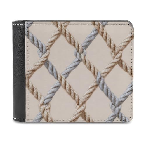 Jubonexis Nautical Ropes Nets on Beige Boho Soft PU Leather Bifold Wallet, Coin Purse Credit Pass Case, Durable Card Holder Slim Billfold for Men Woman Money Storage von Jubonexis