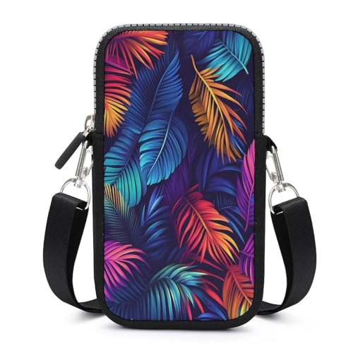 Jubonexis Neon Tropical Leaves Crossbody Handytasche Smartphonetasche mit verstellbarem Riemen von Jubonexis