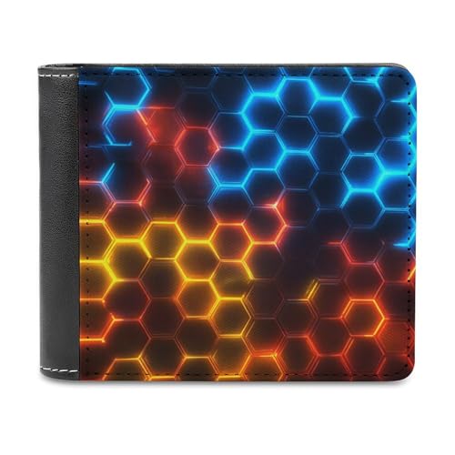 Jubonexis Neon-lit Hexagon Grid Soft PU Leather Bifold Wallet, Coin Purse Credit Pass Case, Durable Card Holder Slim Billfold for Men Woman Money Storage von Jubonexis