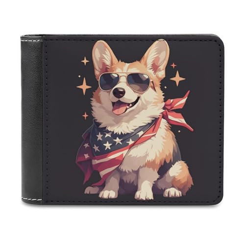 Jubonexis Niedliche Corgi mit Sonnenbrille, weiches PU-Leder, Bifold-Geldbörse, Münzgeldbörse, Kreditkartenetui, robuster Kartenhalter, schlanke Geldscheinfach für Männer und Frauen von Jubonexis