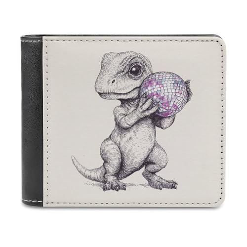 Jubonexis Niedliche Dinosaurier-Geldbörse mit Discokugel, einfaches weiches PU-Leder, Bifold Wallet, Münzgeldbörse, Kreditkartenetui, langlebiger Kartenhalter, schlanke Geldscheinfach für Männer und von Jubonexis