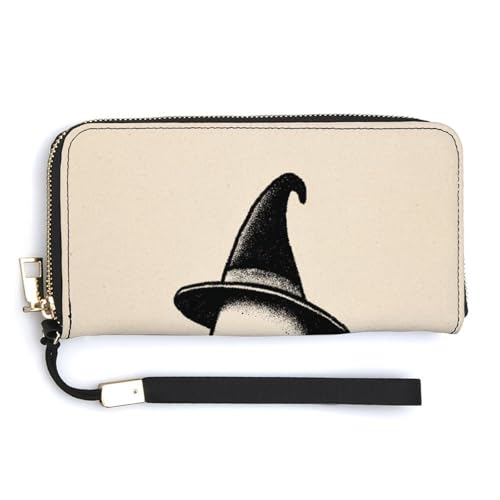 Jubonexis Niedliche Halloween-Geist-Hut, Hexenhut, Retro-PU-Leder, Clutch, lang, Bifold Wallet, Münzgeldbörse, Kreditkartenetui, langlebiger Kartenhalter, Geldaufbewahrung für Damen und Herren Jubonexis Niedliche Halloween-Geist-Hut, Hexenhut, Retro-PU-Leder, Clutch, lang, Bifold Wallet, Münzgeldbörse, Kreditkartenetui, langlebiger Kartenhalter, Geldaufbewahrung für Damen und Herren von Jubonexis