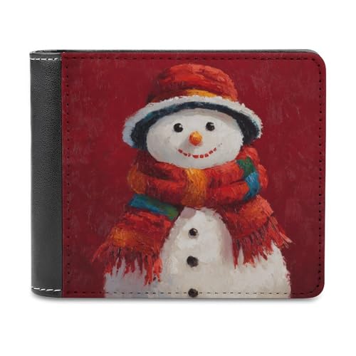 Jubonexis Niedliche Schneemänner rote Schals, Mütze, weiches PU-Leder, Bifold Wallet, Münzgeldbörse, Kreditkartenetui, langlebig, Kartenhalter, schlanke Geldscheinfach für Männer und Frauen von Jubonexis