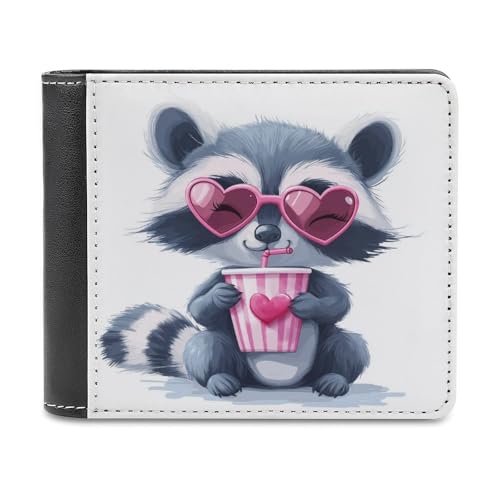 Jubonexis Niedliche Waschbär-Herz-Sonnenbrille, weiches PU-Leder, Bifold Wallet, Münzgeldbörse, Kreditkartenetui, langlebiger Kartenhalter, schlanke Geldscheinfach für Männer und Frauen von Jubonexis