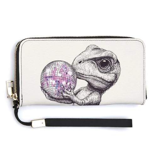 Jubonexis Niedlicher Dinosaurier-Halter mit Discokugel, PU-Leder, Clutch, lange Faltbörse, Münzgeldbörse, Kreditkartenetui, langlebiger Kartenhalter, Geldaufbewahrung für Damen und Herren von Jubonexis