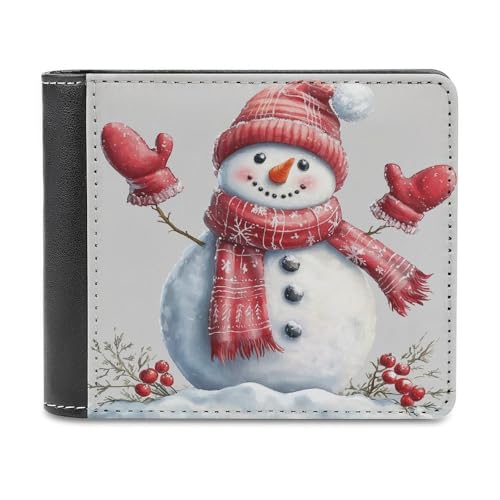 Jubonexis Niedlicher Schneemann mit rotem Schal, weiches PU-Leder, Bifold Wallet, Münzgeldbörse, Kreditkartenetui, robuster Kartenhalter, schlanke Geldscheinfach für Männer und Frauen von Jubonexis