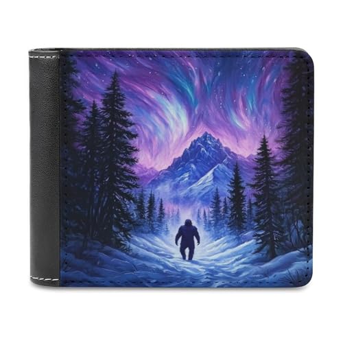 Jubonexis Northern Lights Mountains Winter Pine Tree Soft PU Leather Bifold Wallet, Coin Purse Credit Pass Case, Durable Card Holder Slim Billfold for Men Woman Money Storage von Jubonexis