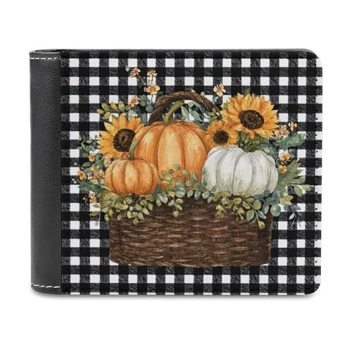 Jubonexis Old Basket with Pumpkins Sunflowers Soft PU Leather Bifold Wallet, Coin Purse Credit Pass Case, Durable Card Holder Slim Billfold for Men Woman Money Storage von Jubonexis