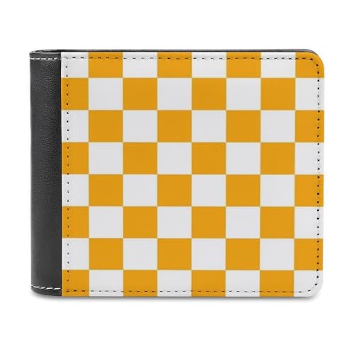 Jubonexis Orage and White Checker Pattern Soft PU Leather Bifold Wallet, Coin Purse Credit Pass Case, Durable Card Holder Slim Billfold for Men Woman Money Storage von Jubonexis