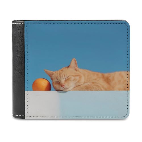 Jubonexis Orange Cat Sleeping Soft PU Leather Bifold Wallet, Coin Purse Credit Pass Case, Durable Card Holder Slim Billfold for Men Woman Money Storage von Jubonexis