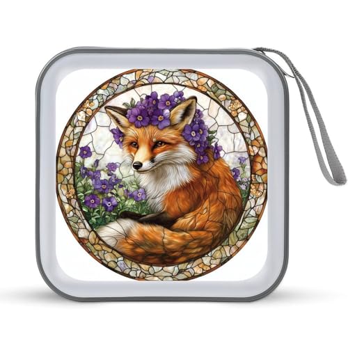 Jubonexis Orange Fox mit lila Blumen CD Hülle DVD Aufbewahrungstasche tragbar für Auto Zuhause Reisen Jubonexis Orange Fox mit lila Blumen CD Hülle DVD Aufbewahrungstasche tragbar für Auto Zuhause Reisen von Jubonexis