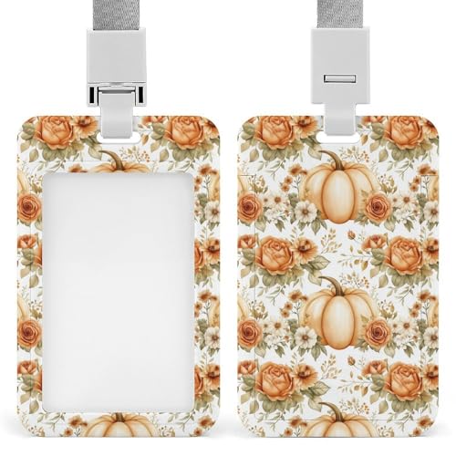 Jubonexis Orange Herbst Kürbisse Weiche Pastellblumen ID Badge Holder Retractable Clip Card Holder Card Protector Namensschild Namensschild für Arbeit Büro Arzt Krankenschwester von Jubonexis