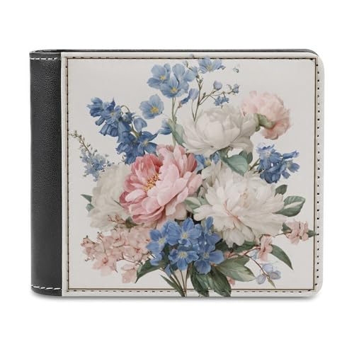 Jubonexis Peonies and Bluebells Vintage Soft PU Leather Bifold Wallet, Coin Purse Credit Pass Case, Durable Card Holder Slim Billfold for Men Woman Money Storage von Jubonexis