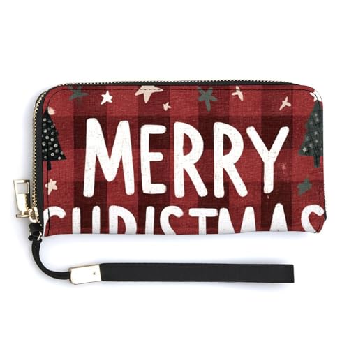 Jubonexis Pine Trees Schneemänner Frohe Weihnachten PU Leder Clutch Lange Bifold Wallet Münzgeldbörse Kreditkartenetui Langlebig Kartenhalter Geld Aufbewahrung für Damen Herren von Jubonexis