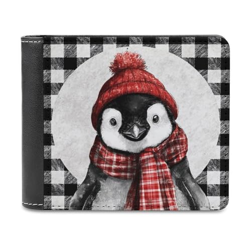 Jubonexis Pinguin mit rotem Hut und Schal, weiches PU-Leder, Bifold Wallet, Münzgeldbörse, Kreditkarten-Etui, langlebig, Kartenhalter, schlanke Geldscheinfach für Männer und Frauen, Geldaufbewahrung von Jubonexis