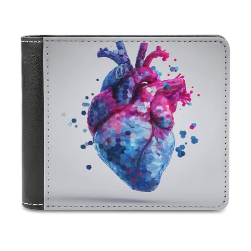 Jubonexis Polygonal Hexagon Art of Heart Soft PU Leather Bifold Wallet, Coin Purse Credit Pass Case, Durable Card Holder Slim Billfold for Men Woman Money Storage von Jubonexis