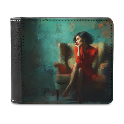 Jubonexis Pretty Woman Sitting in A Chair Soft PU Leather Bifold Wallet, Coin Purse Credit Pass Case, Durable Card Holder Slim Billfold for Men Woman Money Storage von Jubonexis