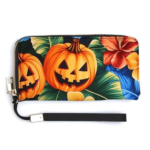 Jubonexis Pumpkin Hibiscus Palm Leaves PU Leder Clutch Lange Bifold Wallet Münzgeldbörse Kreditkartenetui Langlebig Kartenhalter Geld Aufbewahrung für Damen Herren Jubonexis Pumpkin Hibiscus Palm Leaves PU Leder Clutch Lange Bifold Wallet Münzgeldbörse Kreditkartenetui Langlebig Kartenhalter Geld Aufbewahrung für Damen Herren von Jubonexis