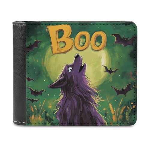 Jubonexis Purple Wolf Howls at The Moon Soft PU Leather Bifold Wallet, Coin Purse Credit Pass Case, Durable Card Holder Slim Billfold for Men Woman Money Storage von Jubonexis