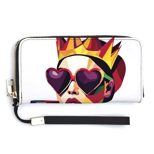 Jubonexis Queen Crown Herzförmige Sonnenbrille Geometrische PU Leder Clutch Lange Bifold Wallet Münzgeldbörse Kreditkartenetui Langlebig Kartenhalter Geld Aufbewahrung für Damen Herren von Jubonexis