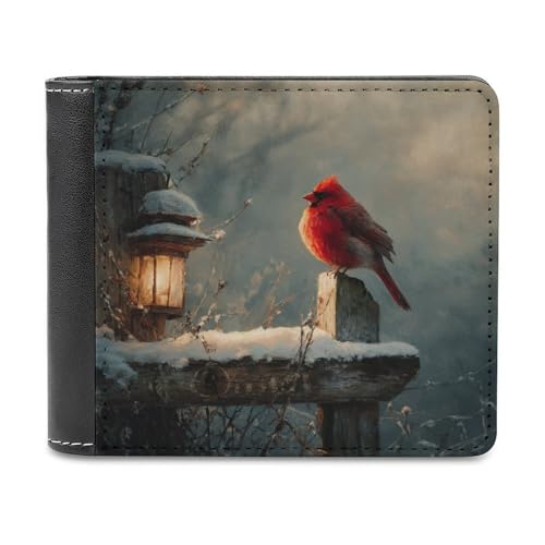 Jubonexis Red Bird Ion The Wooden Sign Dreamy Soft PU Leather Bifold Wallet, Coin Purse Credit Pass Case, Durable Card Holder Slim Billfold for Men Woman Money Storage von Jubonexis