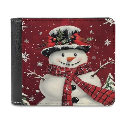 Jubonexis Red Bird Snowman Snowflakes Soft PU Leather Bifold Wallet, Coin Purse Credit Pass Case, Durable Card Holder Slim Billfold for Men Woman Money Storage von Jubonexis