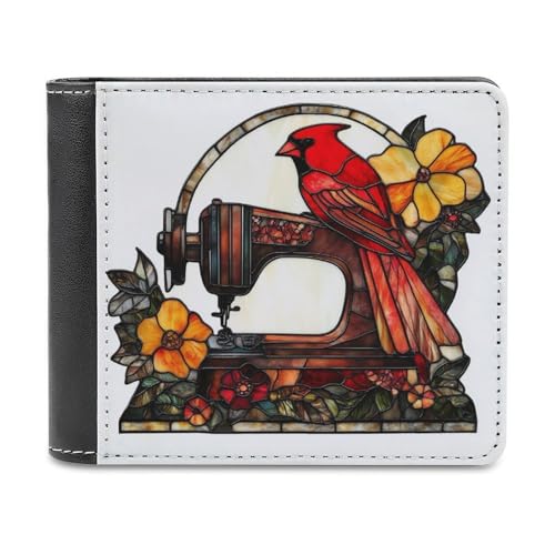 Jubonexis Red Bird on Sewing Machine Flowers Soft PU Leather Bifold Wallet, Coin Purse Credit Pass Case, Durable Card Holder Slim Billfold for Men Woman Money Storage von Jubonexis