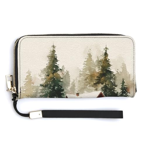 Jubonexis Red House in The Snow Weihnachten PU Leder Clutch Lange Bifold Wallet Münzgeldbörse Kreditkartenetui Langlebig Kartenhalter Geld Aufbewahrung für Damen Herren von Jubonexis