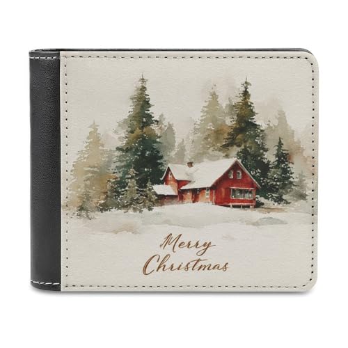 Jubonexis Red House in The Snow Weihnachts-Geldbörse aus weichem PU-Leder, Münzgeldbörse, Kreditkartenetui, robuster Kartenhalter, schlanke Geldscheinfach für Männer und Frauen von Jubonexis